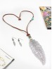 Feather Necklace W/ Rhinestones and Earring Set 